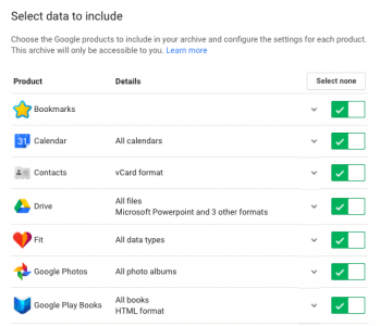 Google Select Backup Data
